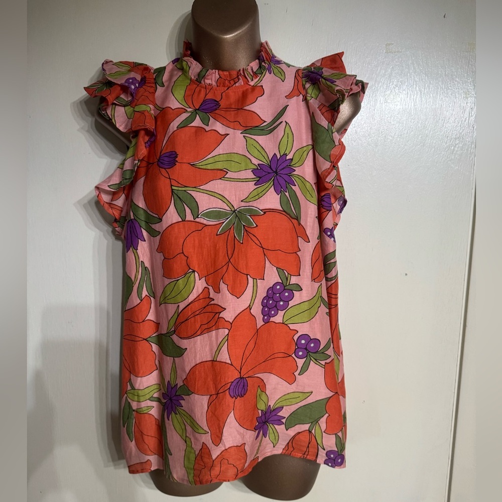 Banjanan Orange and Green Ruffled top